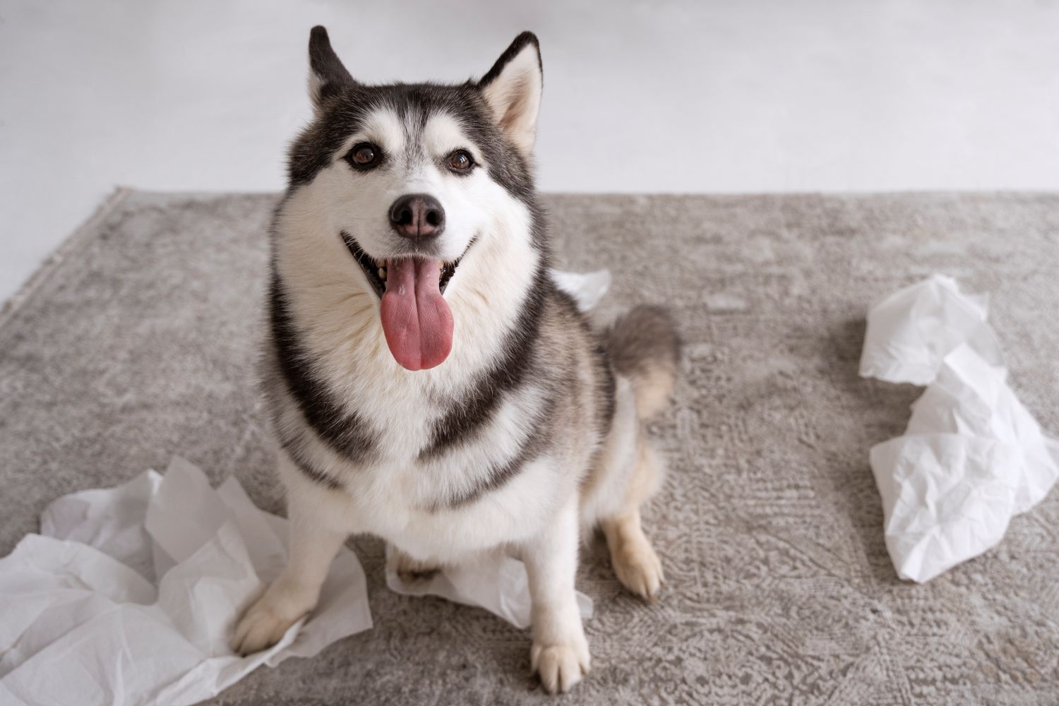 dog messing around with tissues